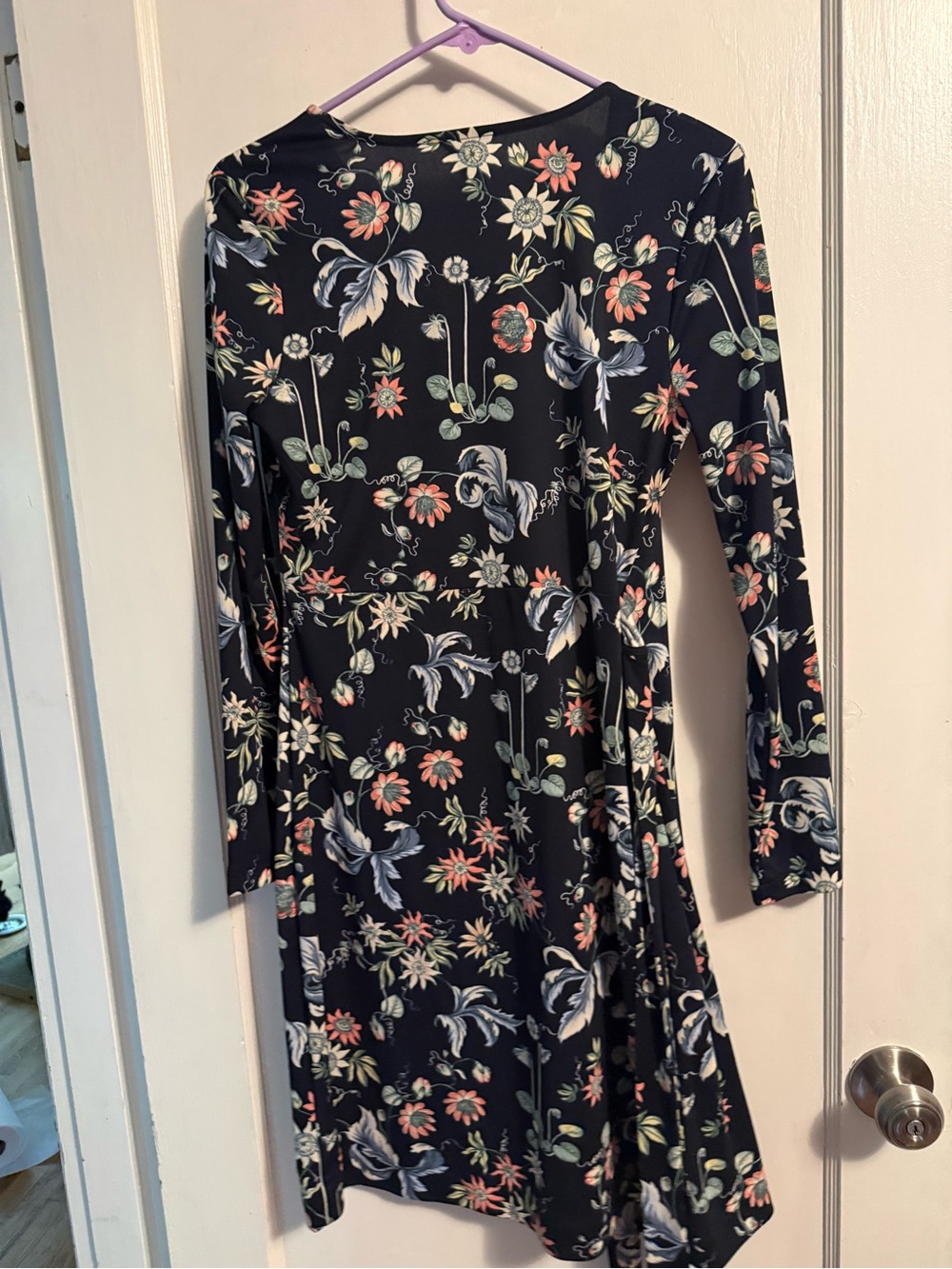 Ann Taylor Black Floral Wrap Long Sleeve Dress